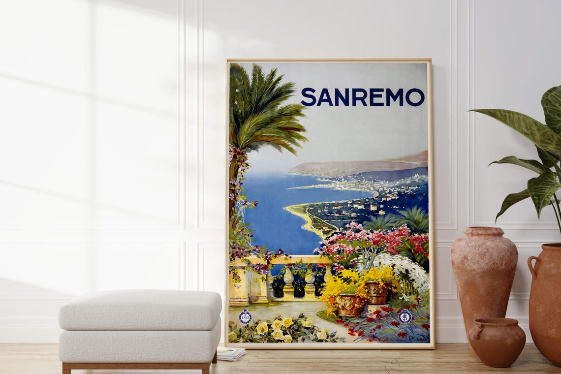Sanremo Travel Poster Retro Art Print Elegant Coastal Travel Decor Home And Travel Gifts Vintage Italian Riviera Art Classic Travel Art - Image 4
