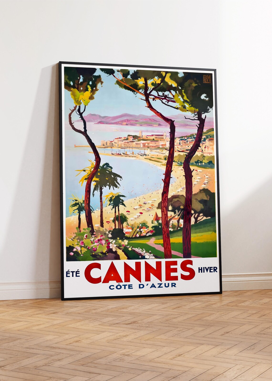Cannes French Riviera Travel Poster Sunny Bay Beach Pine Trees View - Image 2