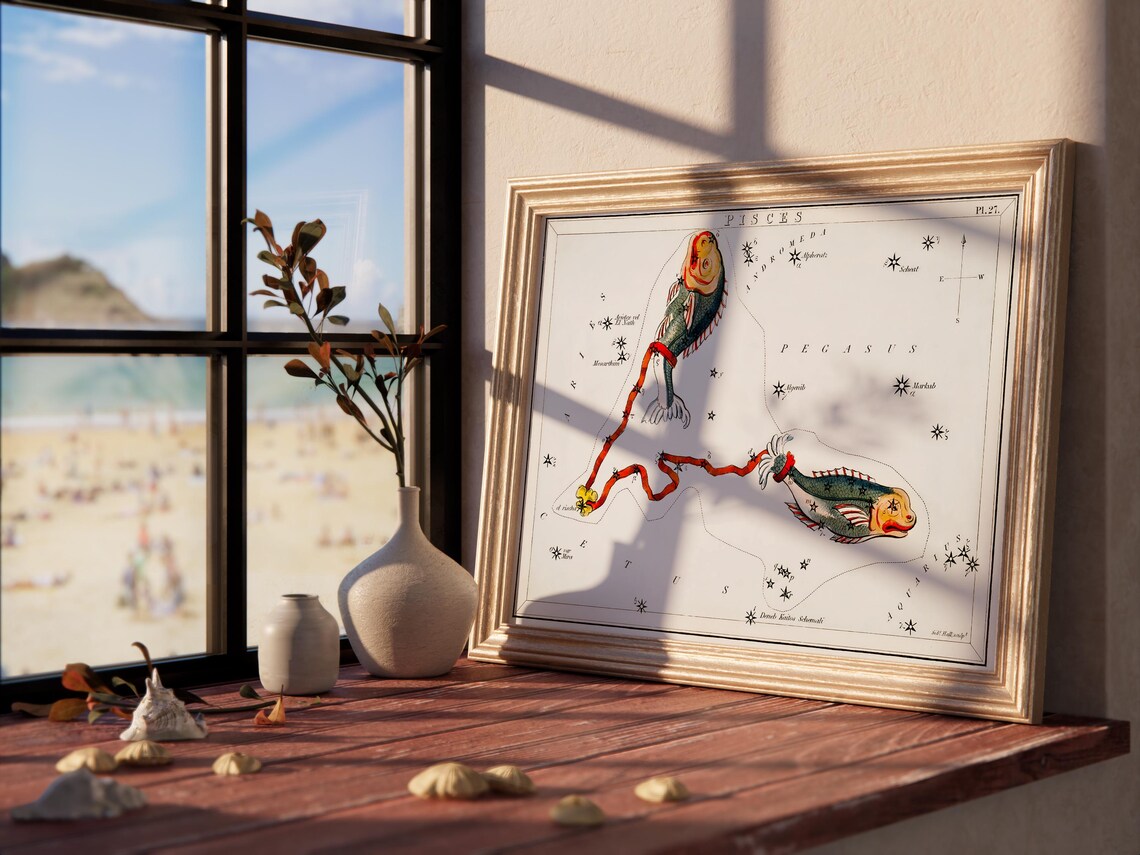 Pisces Zodiac Constellation Star Map Vintage Celestial Twin Fish Art Print - Image 3