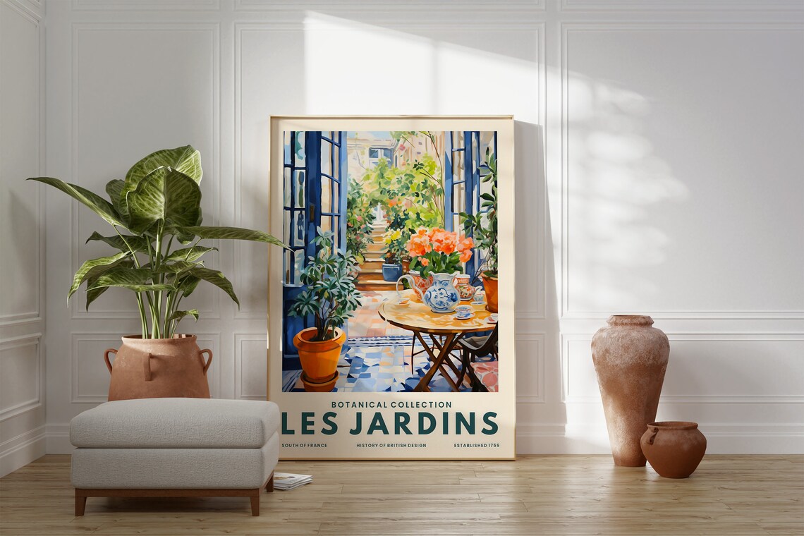Les Jardins South Of France Courtyard Tea Table Floral Art Poster - Image 3