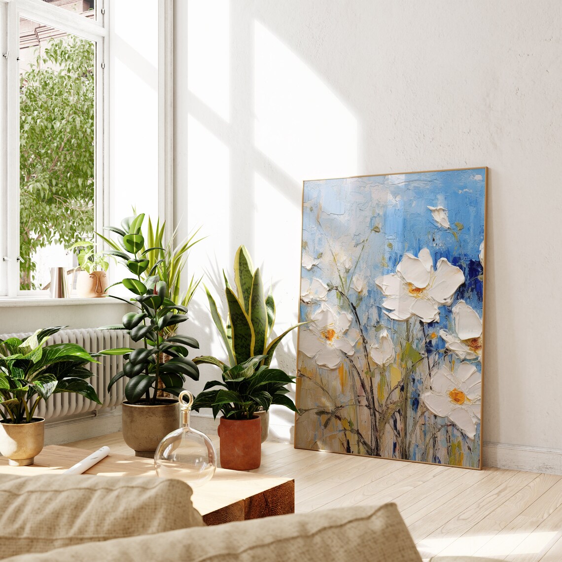 Blue and White Flower Vintage Painting Art Print - Image 4