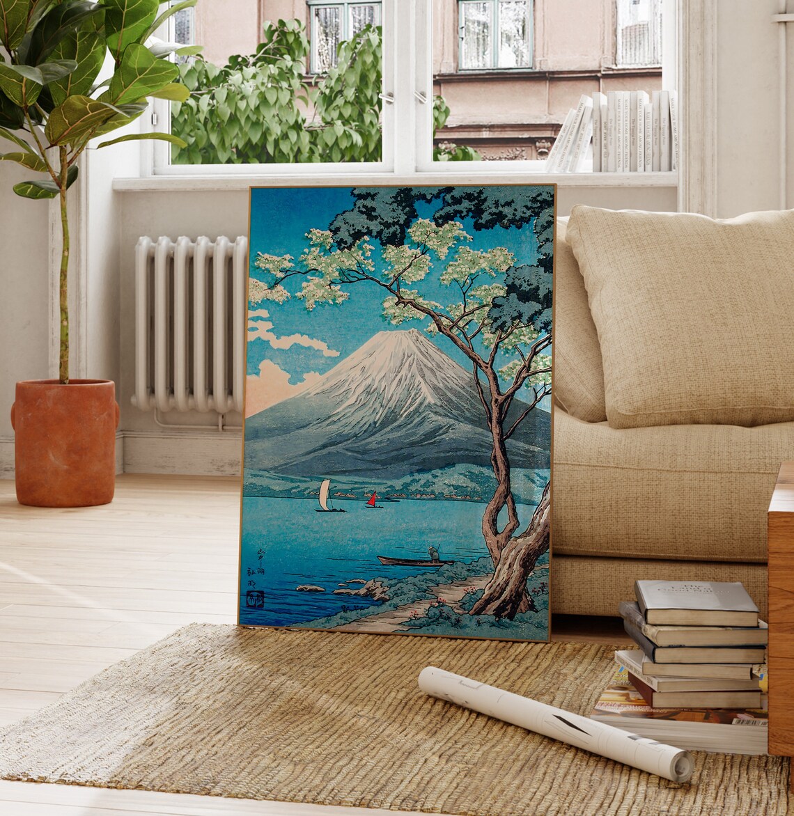 Mount Fuji From Lake Yamanaka Cherry Blossom Japanese Landscape Poster - Image 3