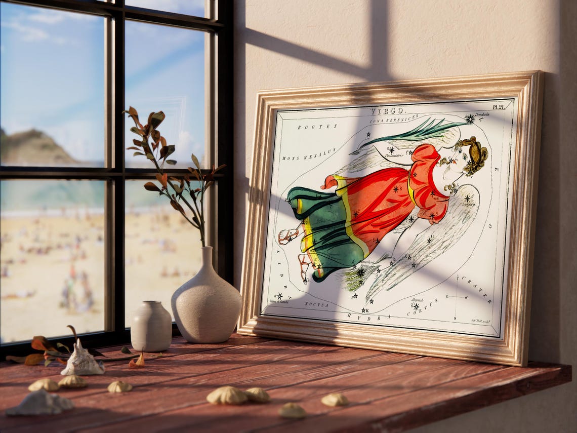 Virgo Zodiac Constellation Star Map Vintage Celestial Angel Art Print - Image 3