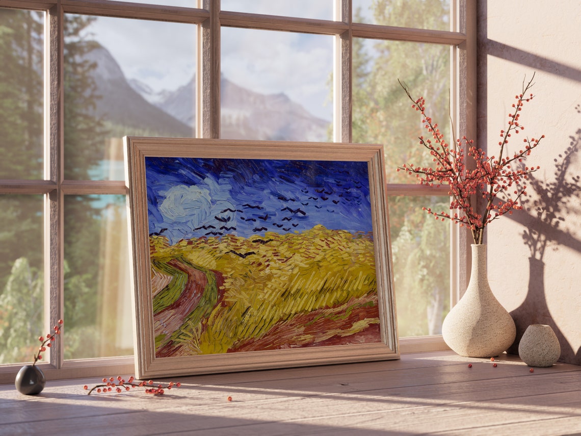 Van Gogh Wheatfield with Crows Deep Blue Sky Golden Field Print - Image 4
