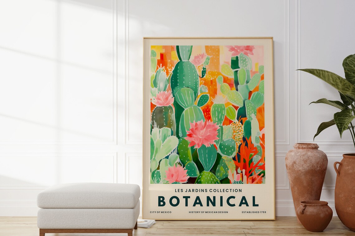 Prickly Pear Cactus Pink Blooms Mexican Botanical Les Jardins Poster - Image 4
