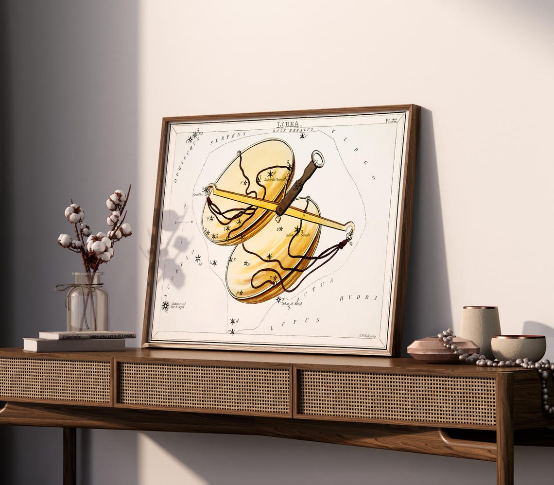 Libra Zodiac Scales Constellation Vintage Celestial Star Chart Poster - Image 2
