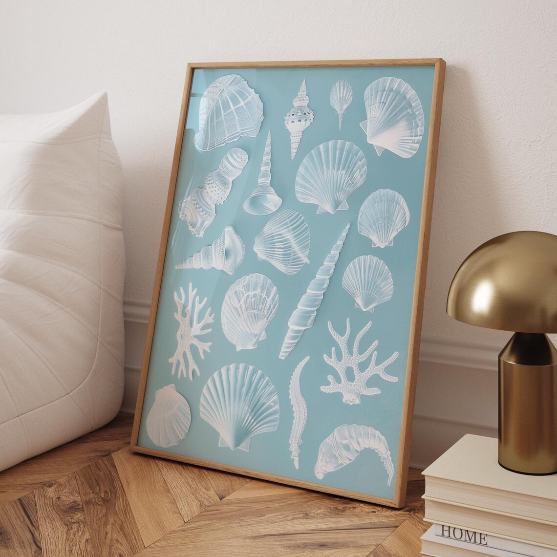 Coastal Seashell Wall Art Print Minimalist Ocean Coral Illustration