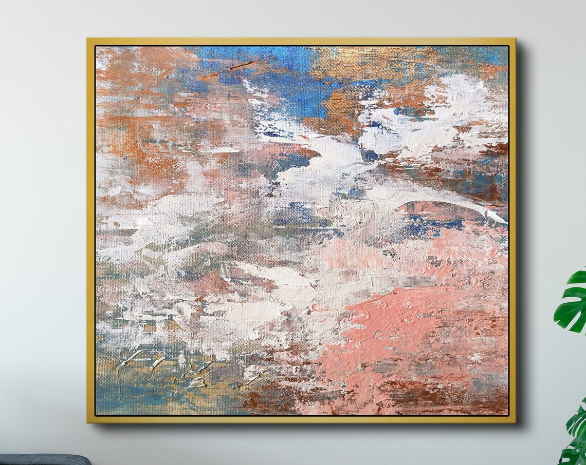 Blue Pink Copper Cloud Textured Abstract Painting Serene Wall Poster