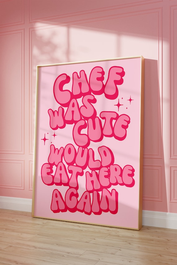 Retro Aesthetic Kitchen Decor Cute Cooking Art Kitchen Wall Art Print Chef Was Cute Minimalist Pink Chef Art Print