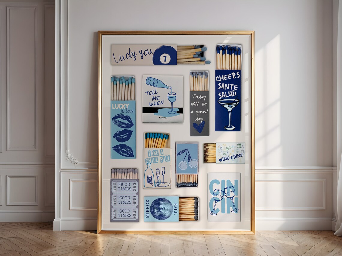 Vintage Matchbox Poster, Retro Bar Cart Art