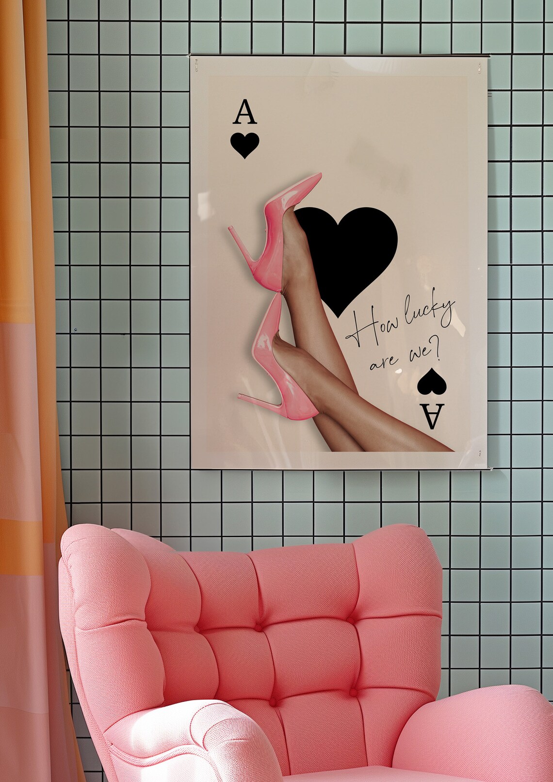 Ace of Hearts Pink Heels How Lucky Are We Fashion Card Poster - Image 2