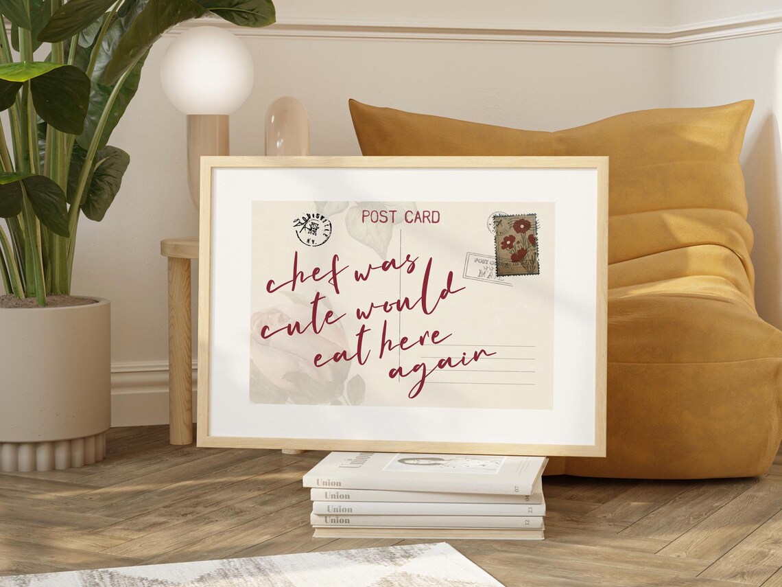 Chef Was Cute Postcard Kitchen Quote Vintage Travel Floral Decor Poster