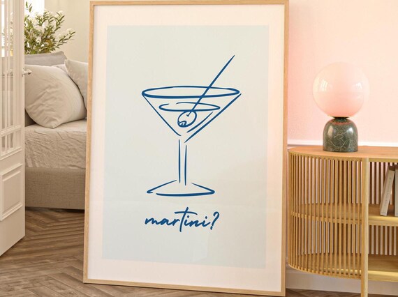 Print Bar Art Minimalist Cocktail Poster Purple Cart Wall Drinks Decor Simple Neutral