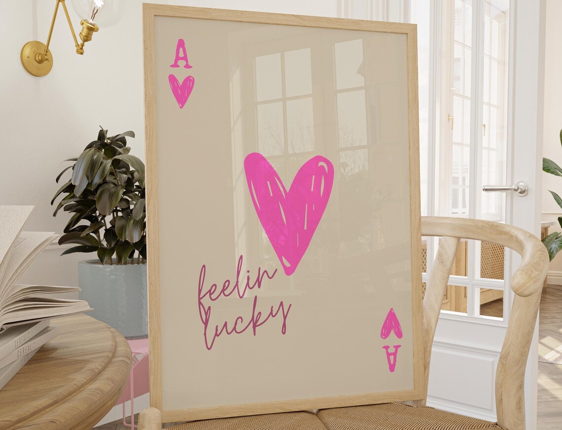 Feelin Lucky Ace Of Hearts Pink Playing Card Trendy Dorm Poster