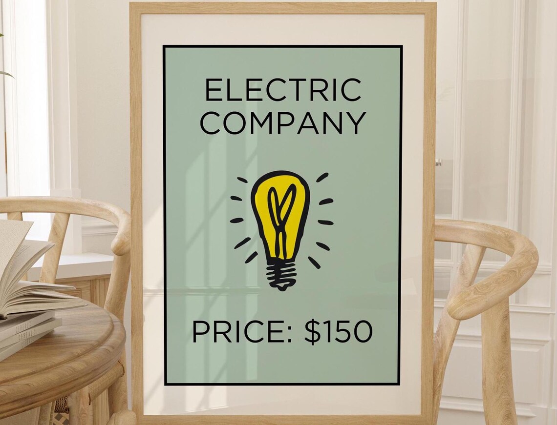 Monopoly Electric Company, Game Room Art Print