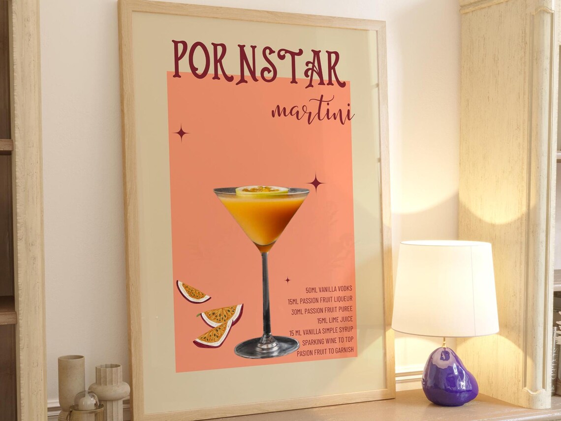 Pornstar Martini Passion Fruit Retro Recipe Kitchen Bar Cocktail Decor Poster