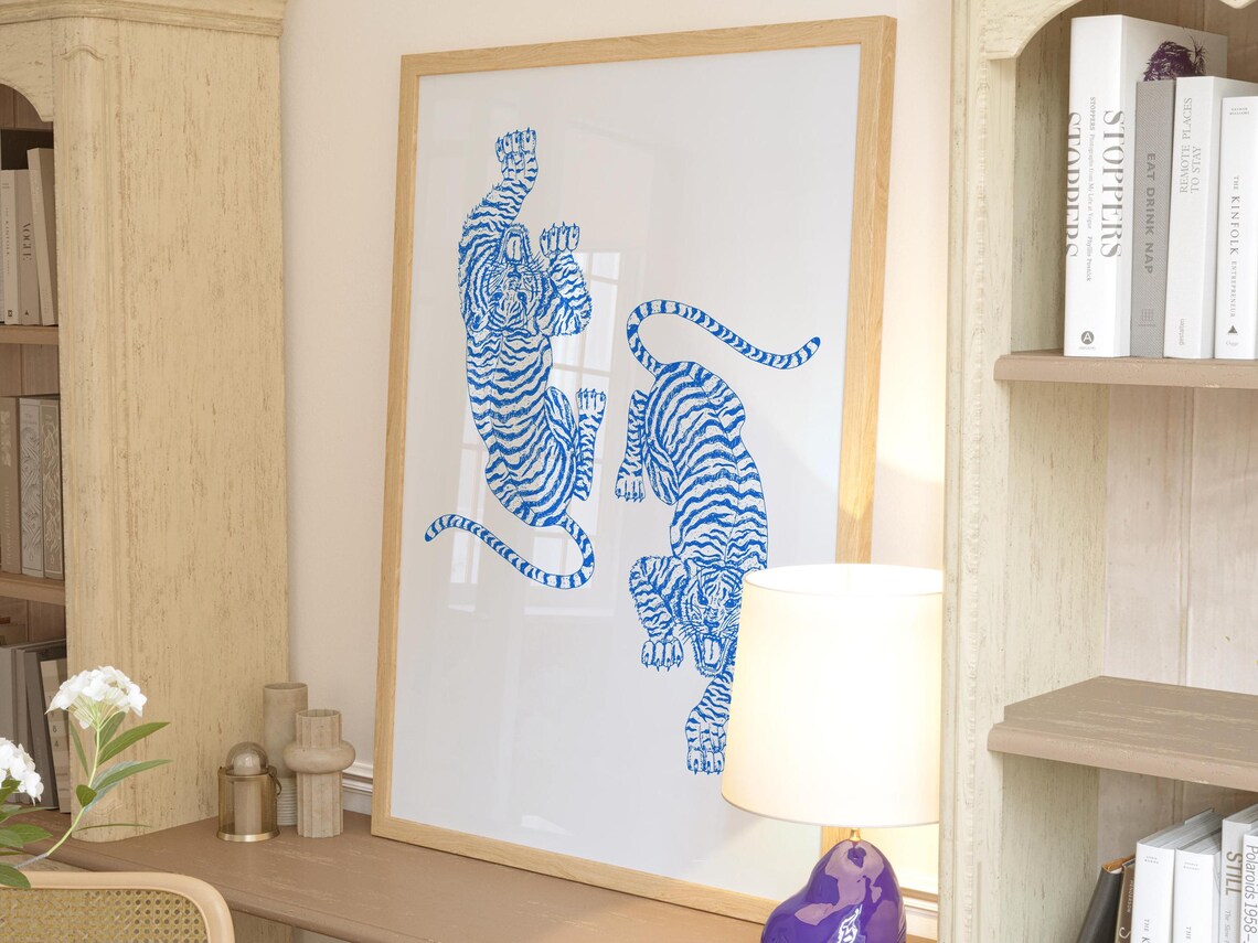 Blue Tiger Cat Poster, Trendy Apartment Decor