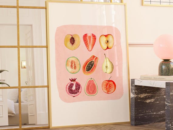 Sliced Feminine Fruit Art Print Fruity Sliced Vintage Poster Empowerment Print Body Positivity Woman Body Kitchen Wall Art Bathroom Wall Art