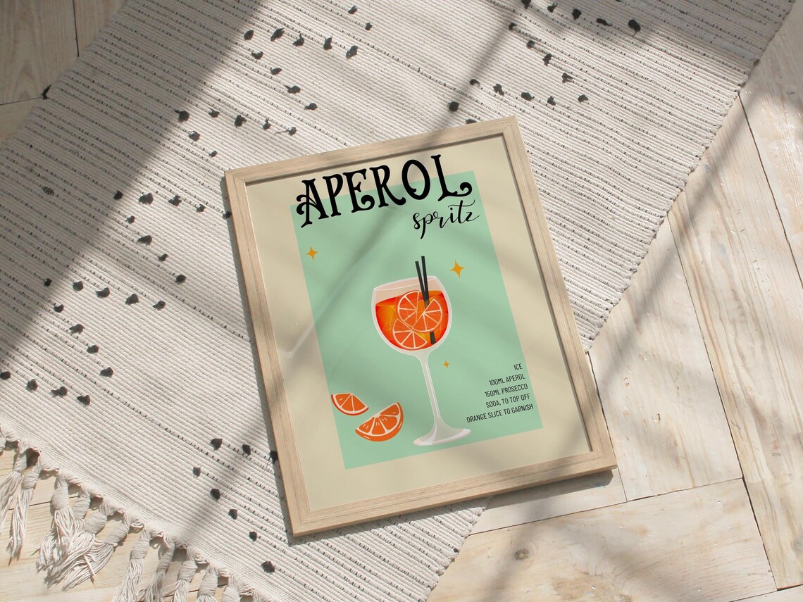 Aperol Spritz Cocktail Recipe Poster in Retro Mint Green Design - Image 2