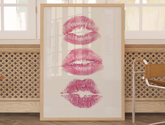 Pink Art Prints Trendy Wall Kiss Lips Dorm Print Preppy Girly Fashion Makeup Decor