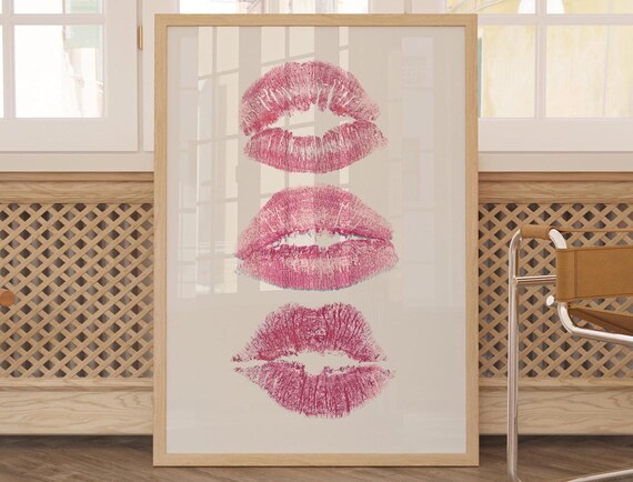Pink Lipstick Kisses Trio Preppy Dorm Girly Makeup Wall Poster