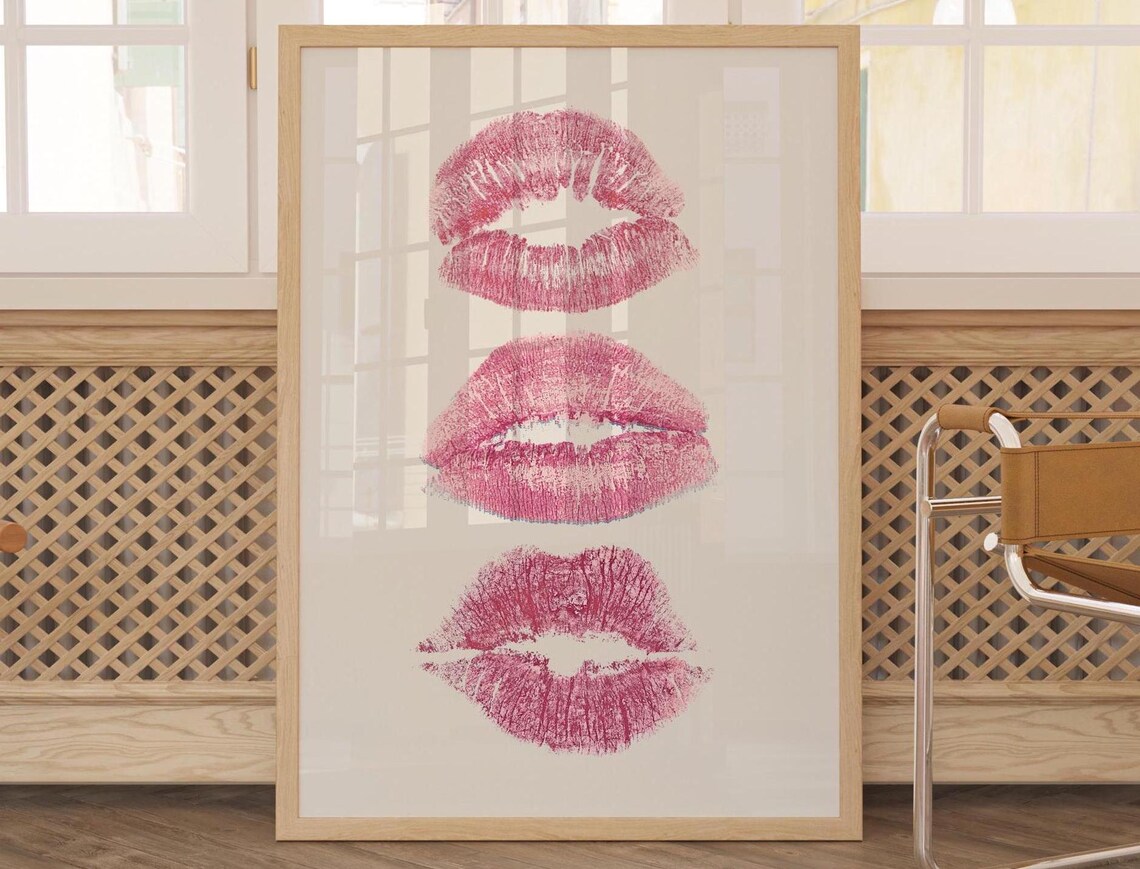 Pink Lipstick Kisses Trio Preppy Dorm Girly Makeup Wall Poster
