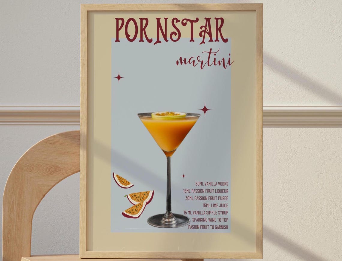 Pornstar Martini Recipe Retro Passion Fruit Cocktail Bar Poster
