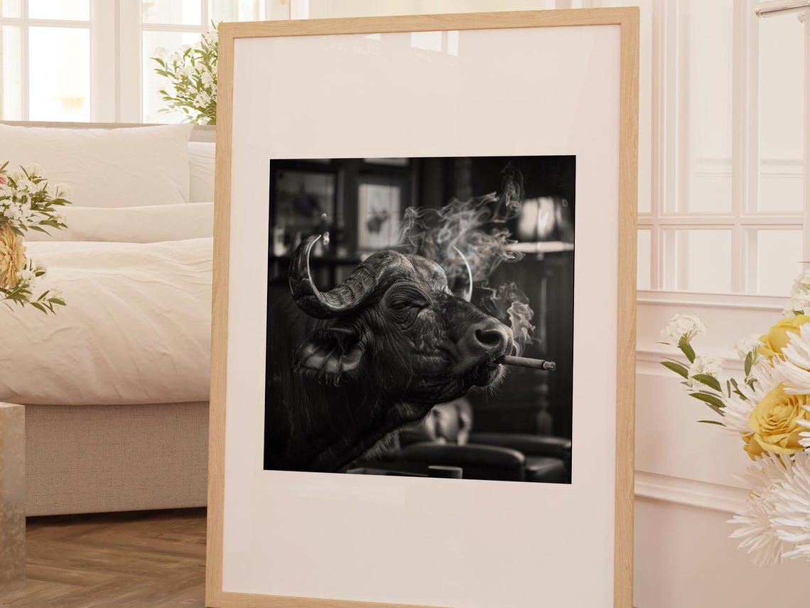 Smoking Photo Print Poster Vintage Black And White Cigarette Unusual Unique Wall Decor Funny Humor Humour Old Picture Strange Weird Odd Art