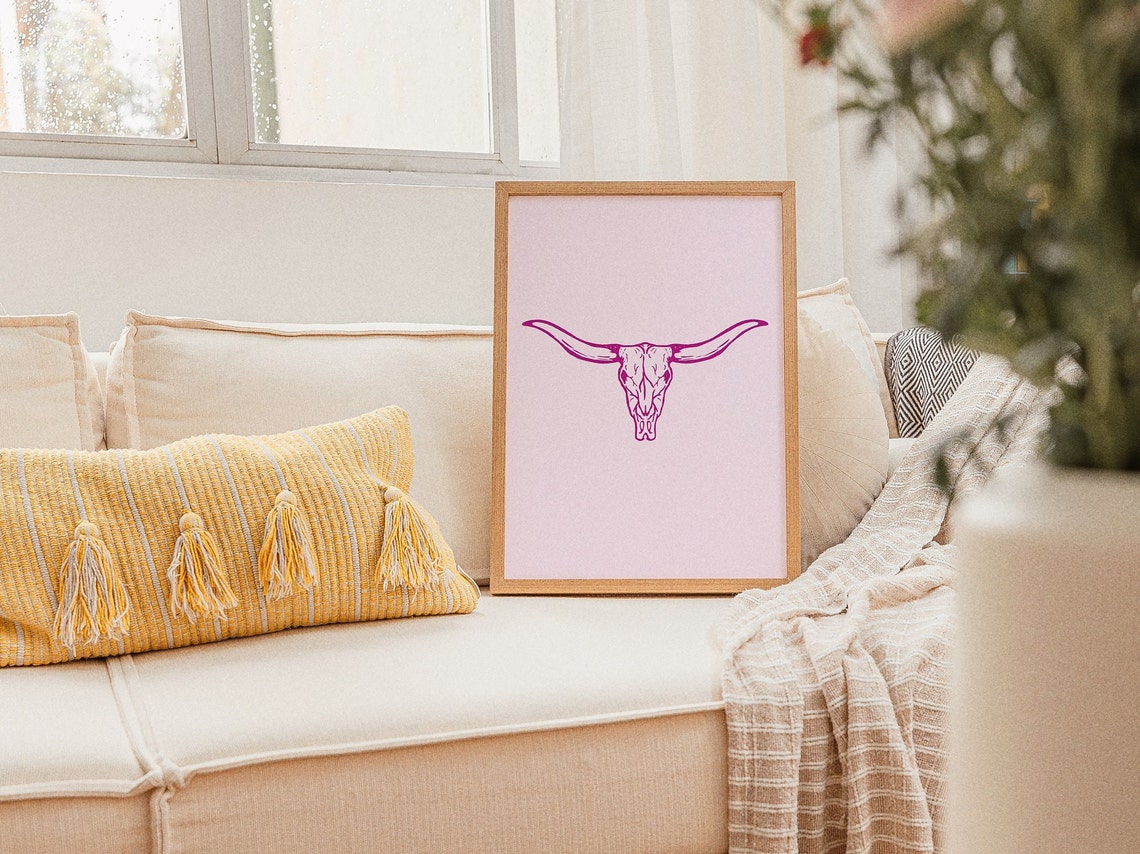 Western Cowgirl Wall Art Longhorn Bull Skull Trendy Gallery Wall Southwestern Decor Minimalist Cowboy Line Art Horse Rider Lasso Art Print - Image 2