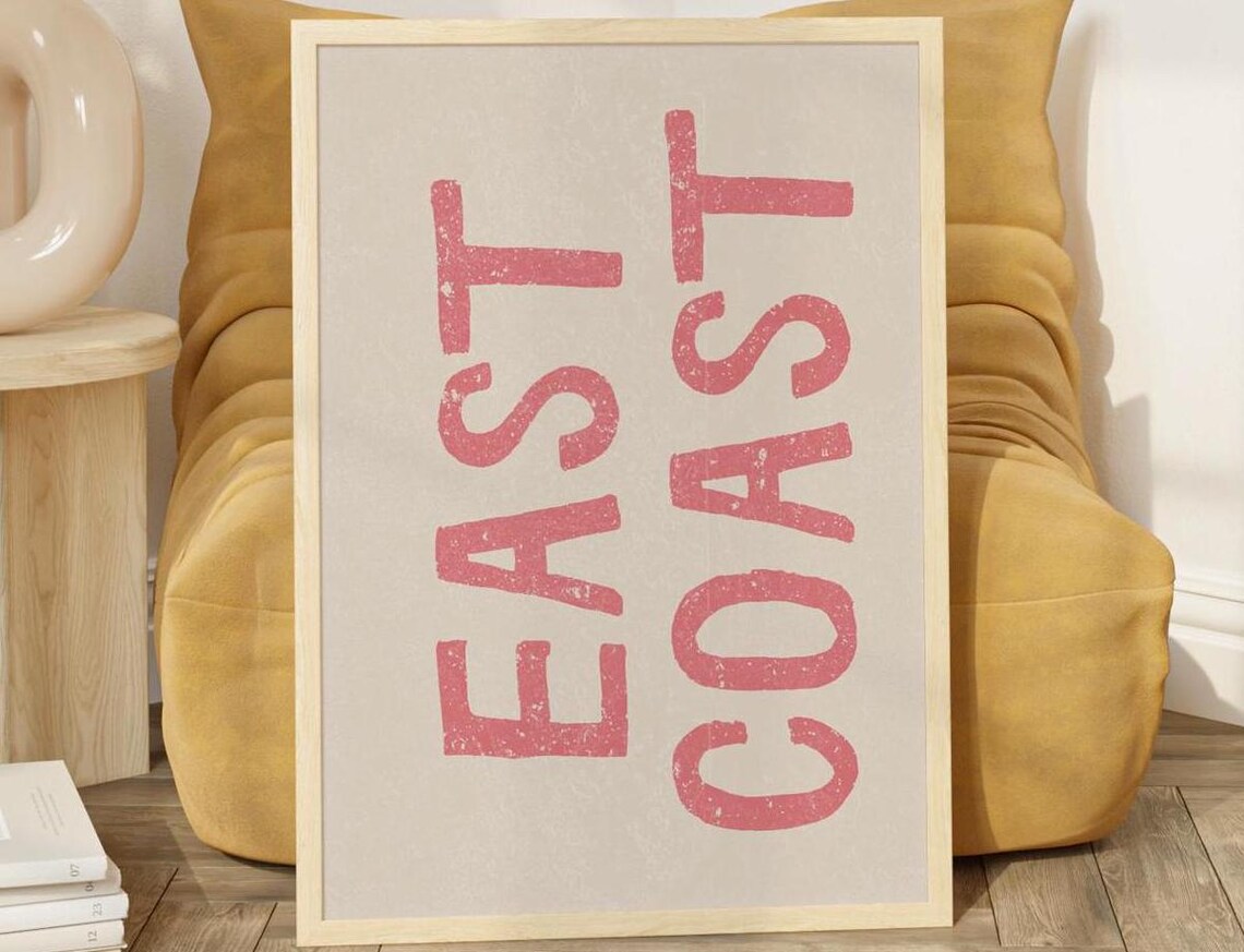 East Coast Pink Distressed Typography Trendy Coastal Travel Poster