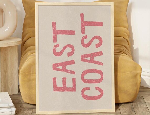 East Coast Pink Distressed Typography Trendy Coastal Travel Poster