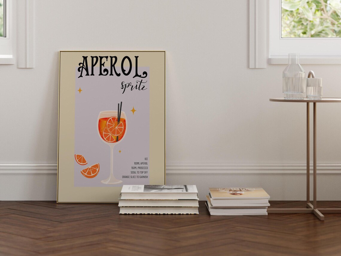 Retro Aperol Cocktail Print, Vintage Home Bar Decor - Image 2