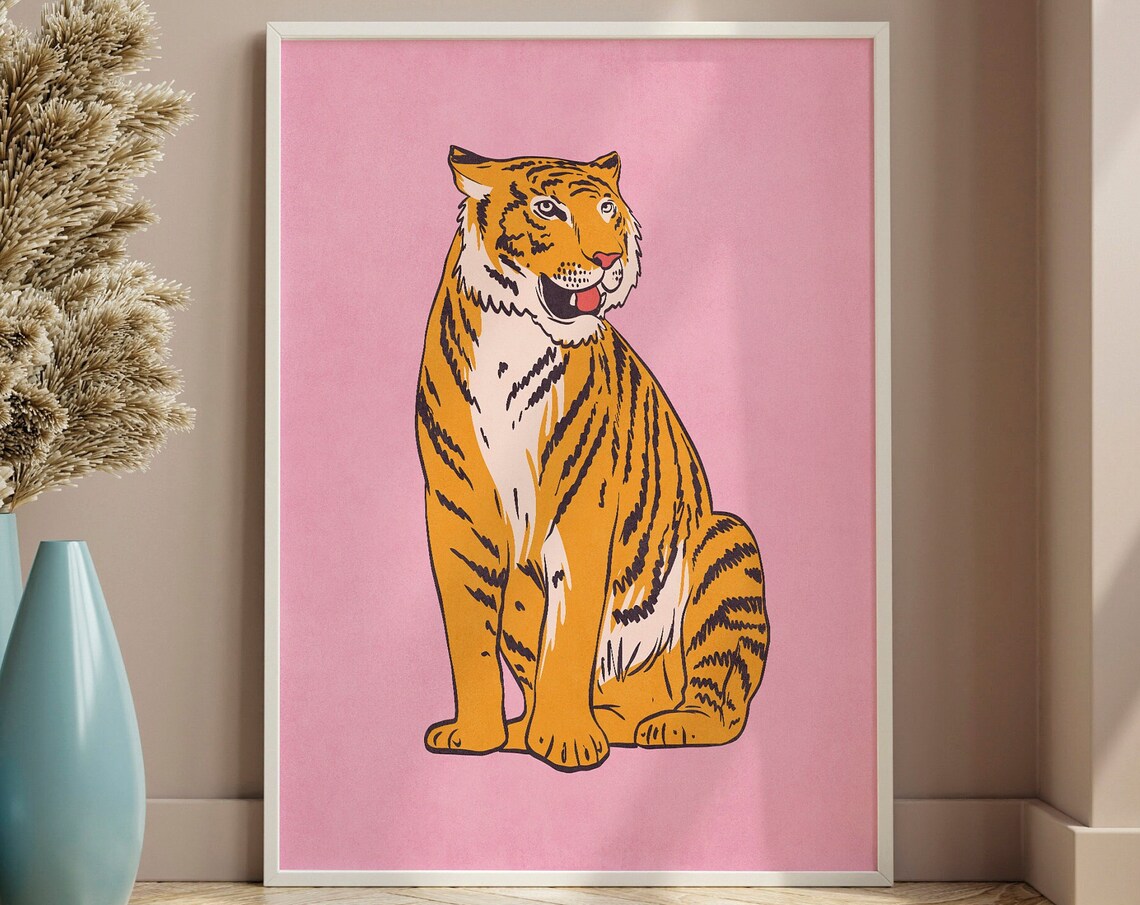 Tiger Print Wall Art, Minimal Preppy Decor
