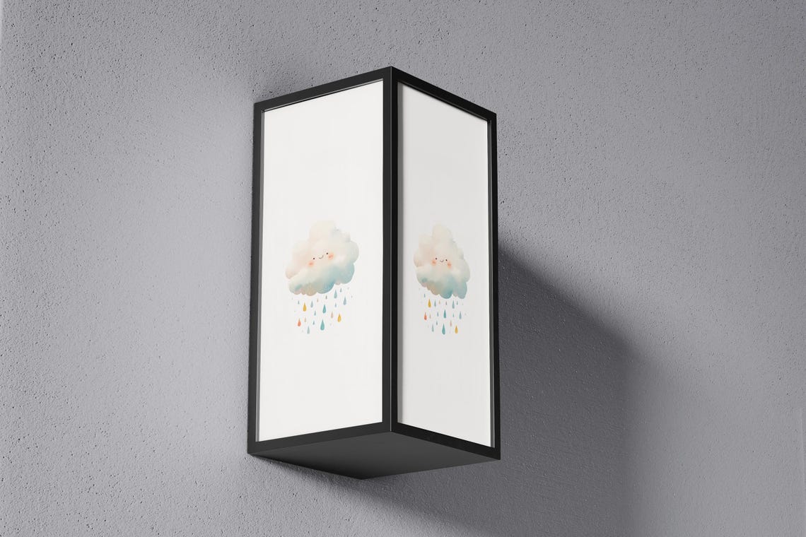 Sweet Smiling Cloud with Colorful Raindrops Watercolor Poster - Image 2