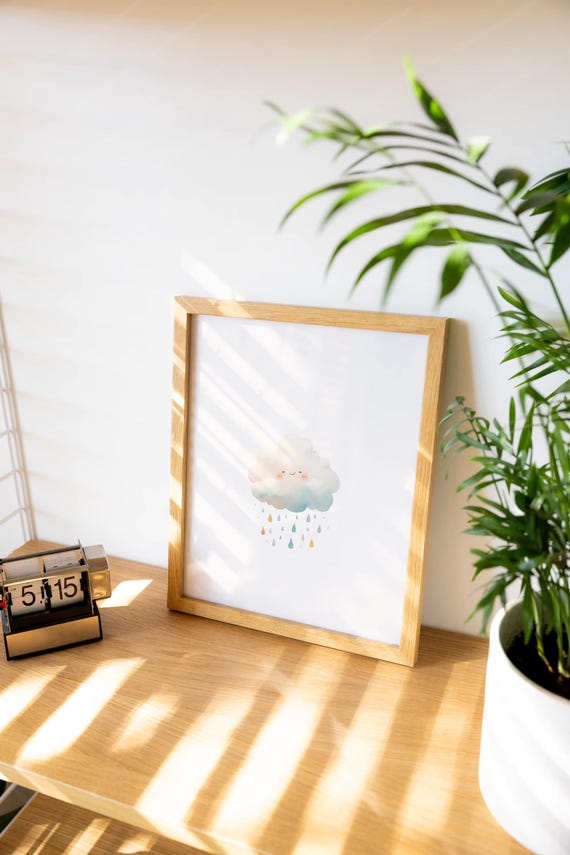 Cute Cloud Bursting Neutral Cloud Print Rain And Cloud Nursery Art Wall Art Boho Nursery Decor Neutral Kids Room Decor