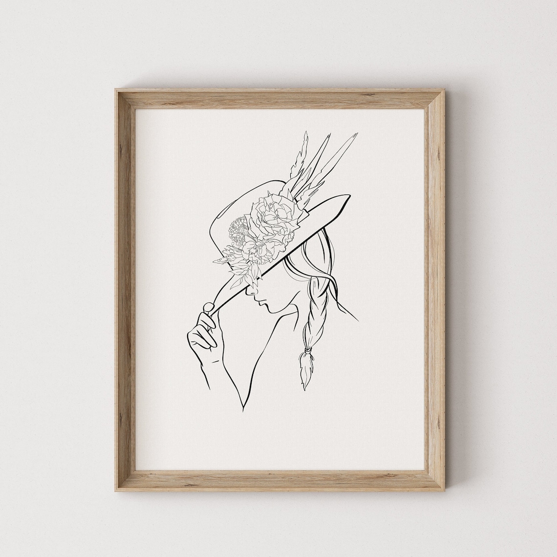 Cowgirl Flower Hat Line Art, Western Art Print