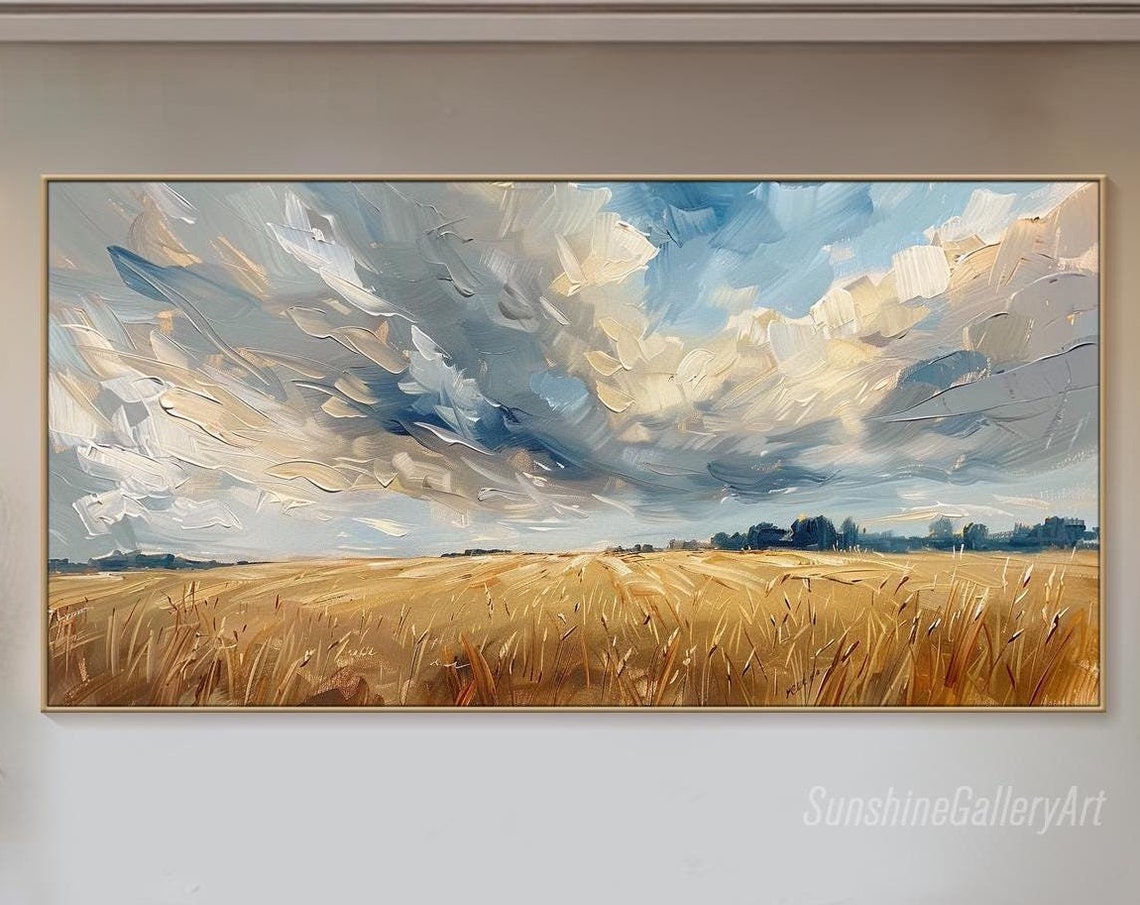 Golden Wheat Field Under Dramatic Cloudy Summer Sky Art Poster