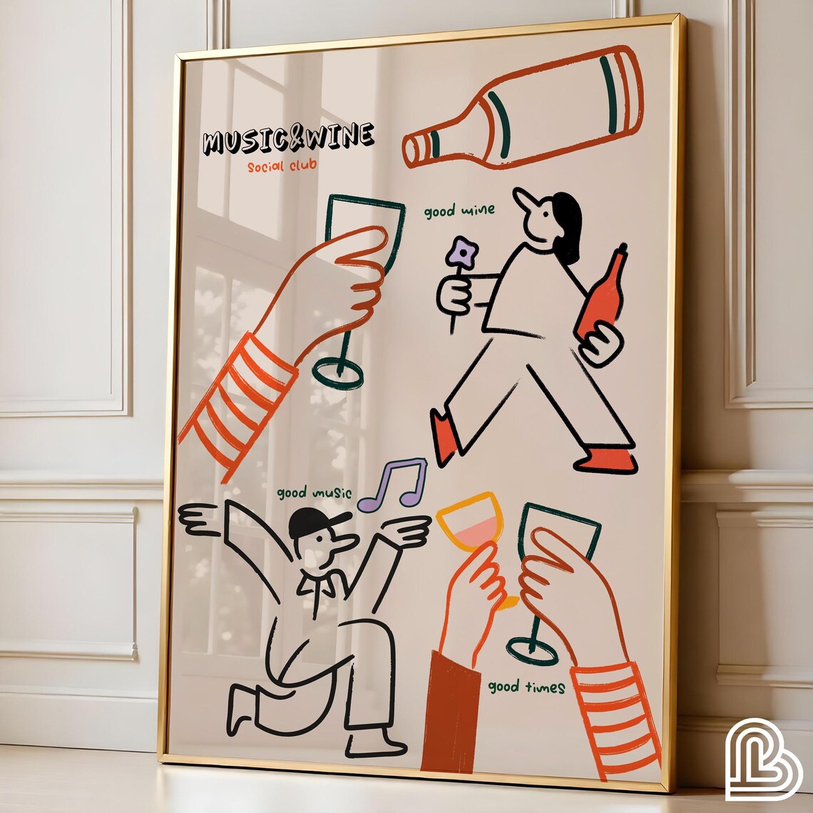 Music and Wine Social Club Good Times Doodle Illustration Art Poster