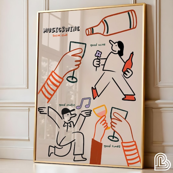 Music and Wine Social Club Good Times Doodle Illustration Art Poster
