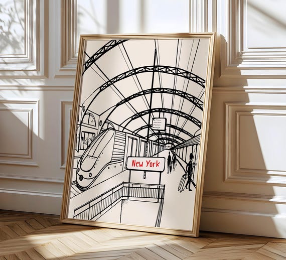 New York Subway Art Print Train Illustration Iconic Nyc Wall Manhattan Travel Ny Decor Metro Style