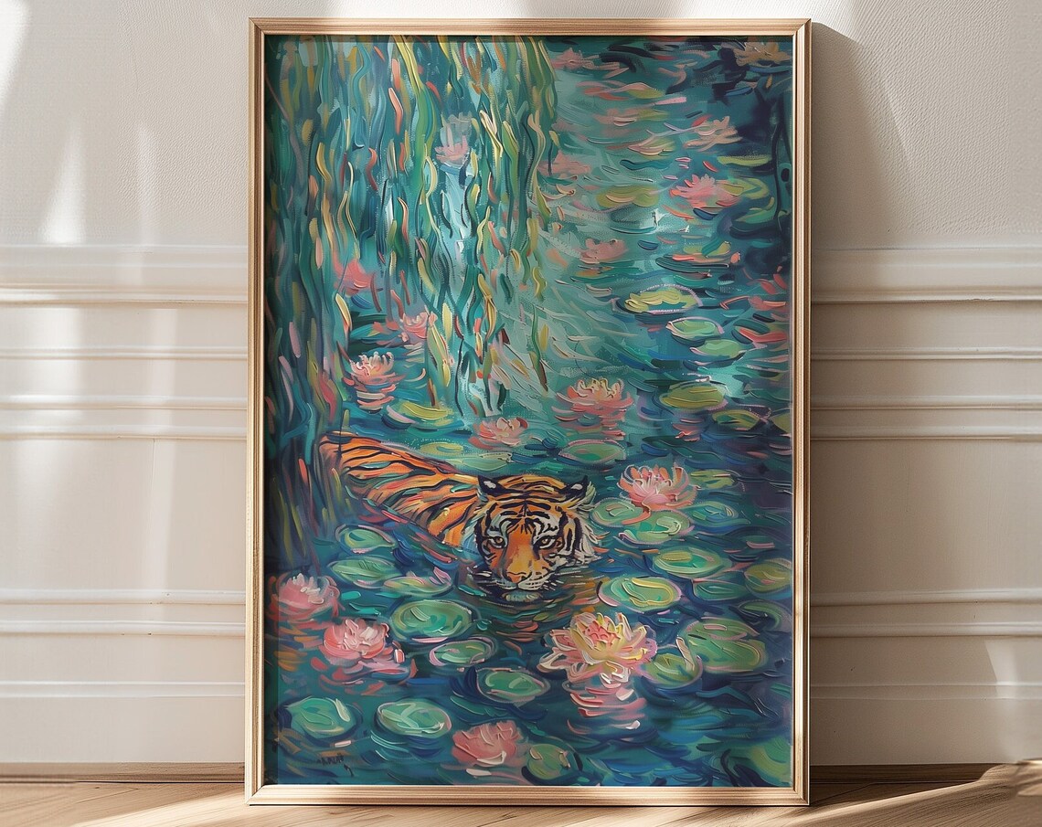 Colorful Tiger Painting, Maximalist Floral Art - Image 4