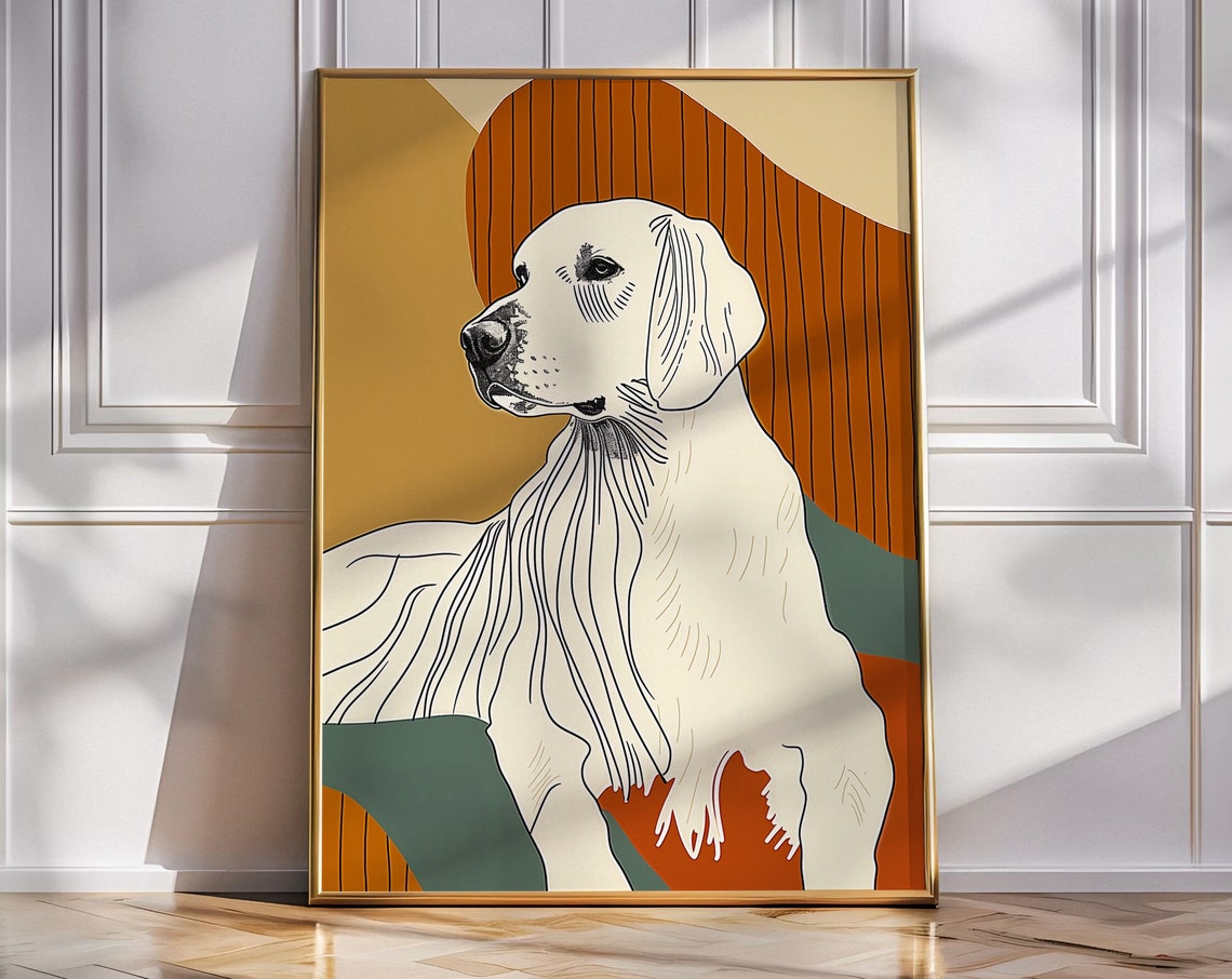 Geometric White Dog Line Portrait On Burnt Orange Modern Poster