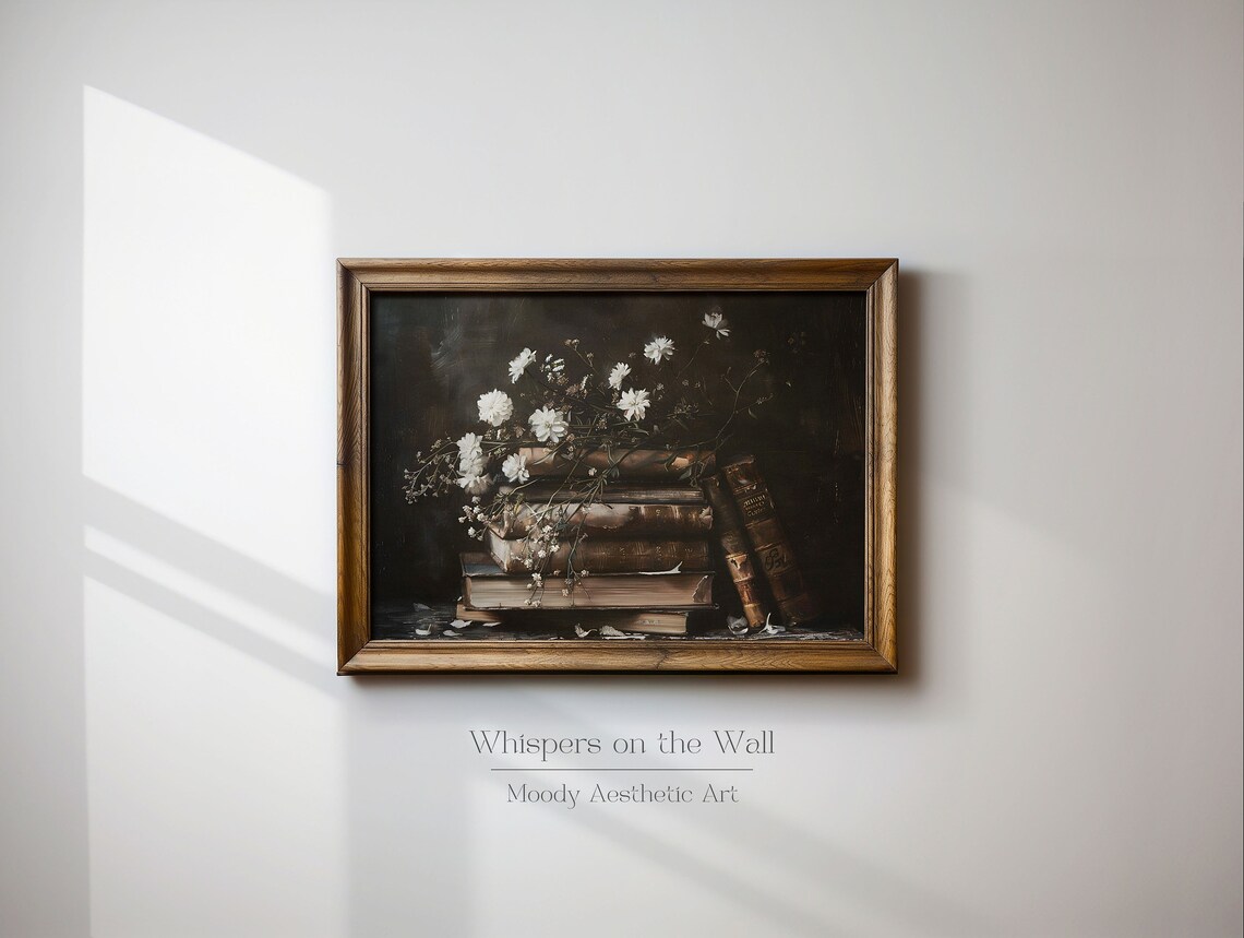 Rustic Book Stack Art Print, Moody Dark Academia - Image 3