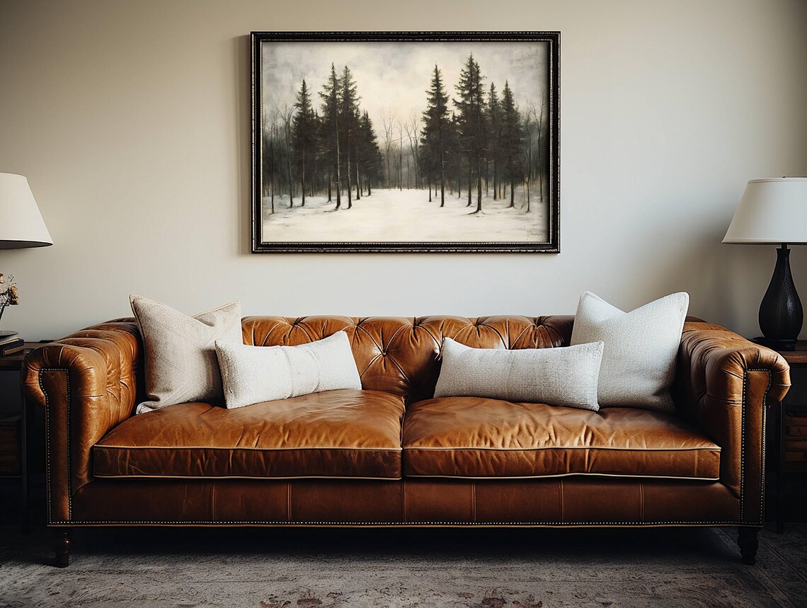 Dark Winter Pines Snowy Forest Minimalist Vintage Landscape Poster - Image 2