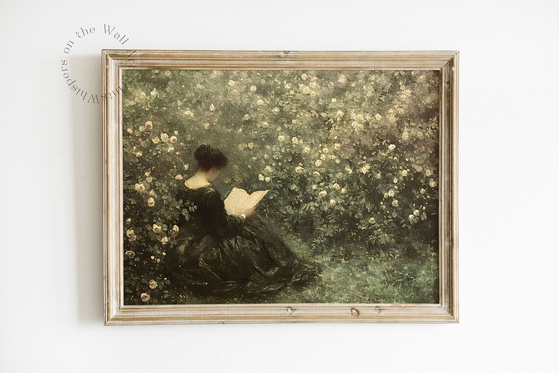 Woman Reading Art Print, Moody Spring Victorian Home Decor