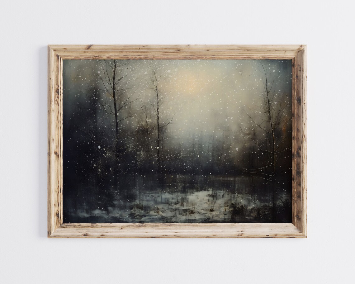 Snowy Winter Night Vintage Holiday Art Print - Image 2