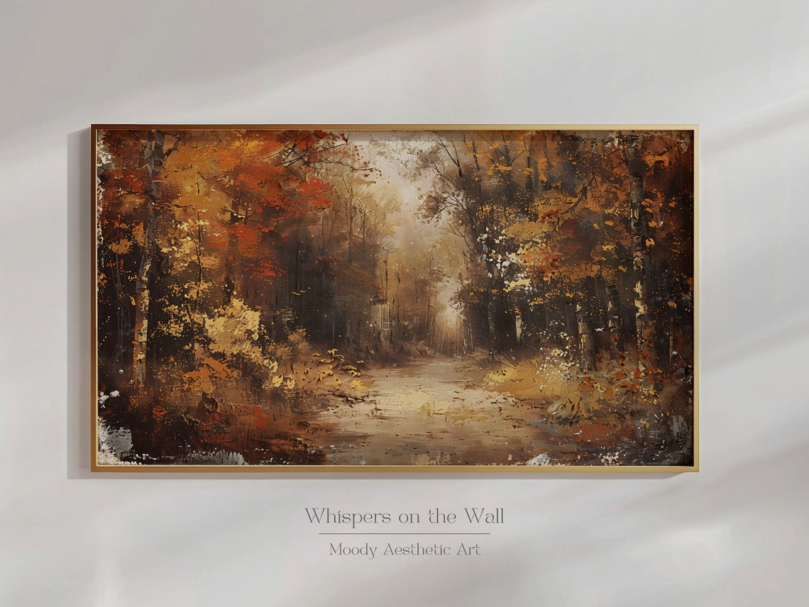 Misty Autumn Forest Path Soft Golden Fall Vintage Landscape Poster - Image 6