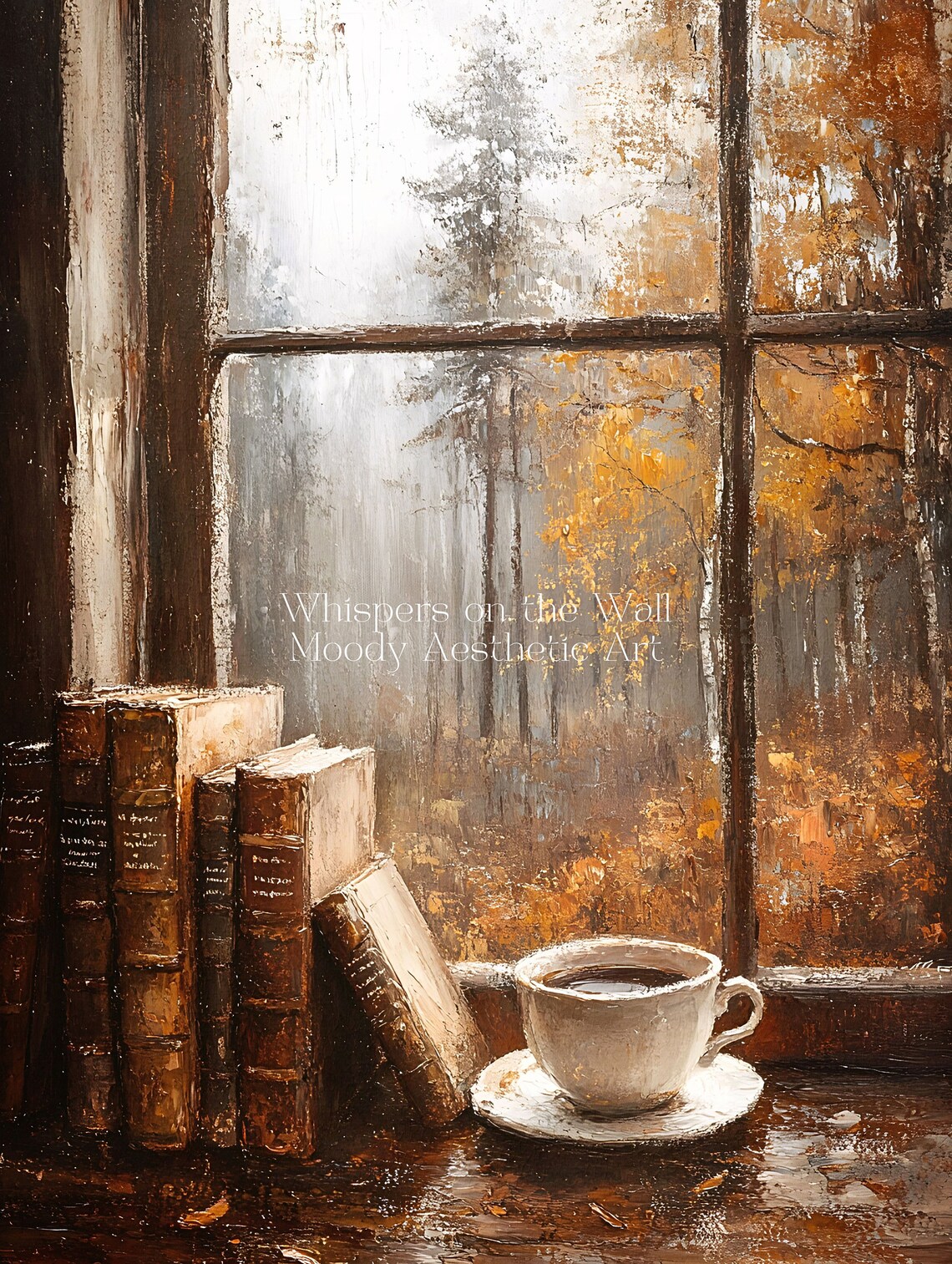 Fall Coffee Light Academia Bookish Oil Painting Art Print - Image 5