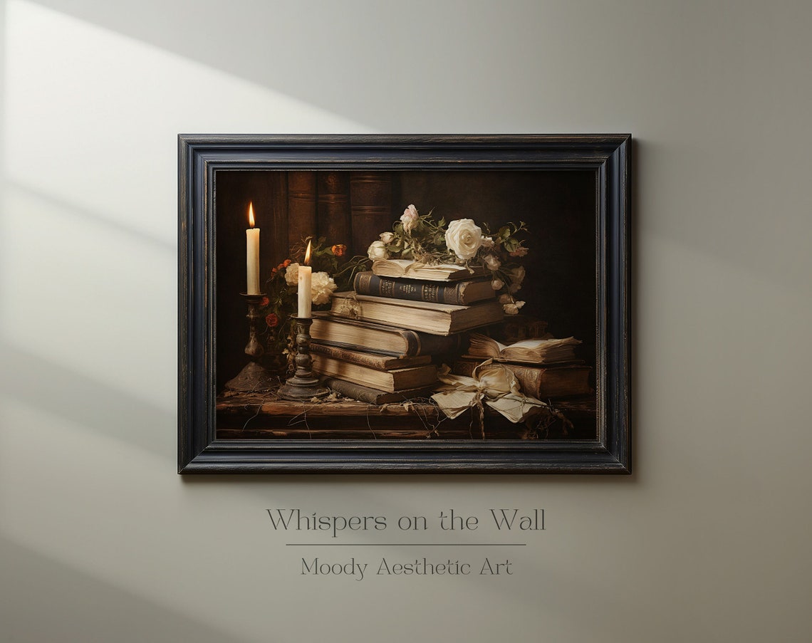 Book Lover Gift Open Book with Coffee Cup Moody Reading Wall Poster - Image 5