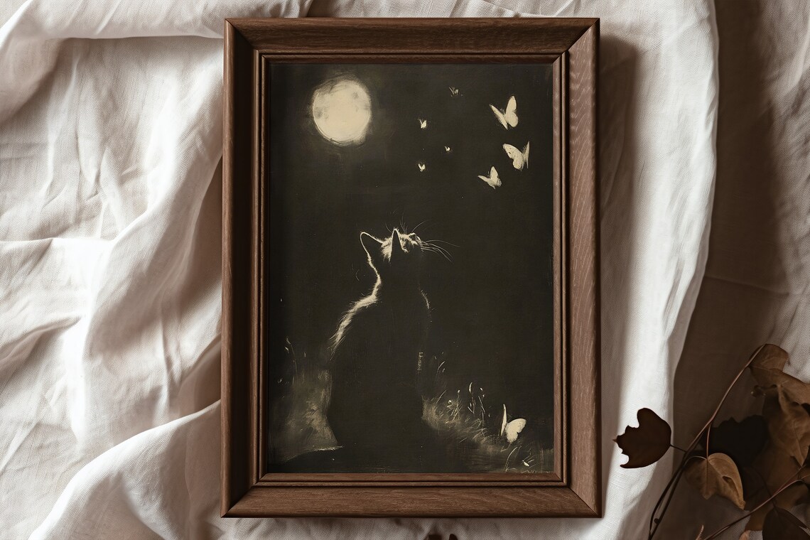 Cat Art Print Nightscape Spring Decor Nursery - Image 3